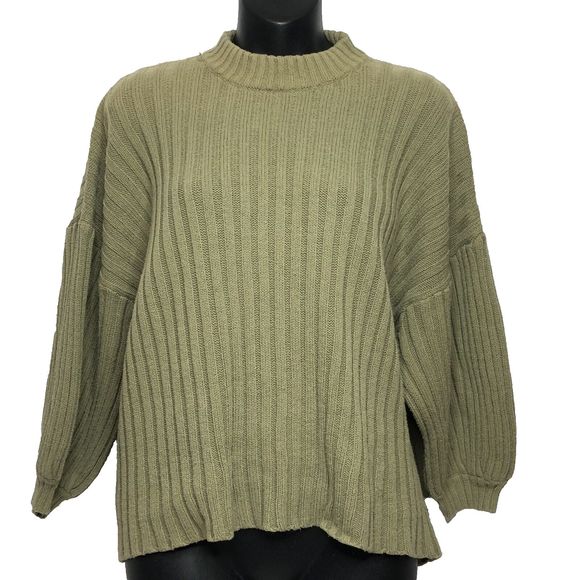 Urban Outfitters Lou Mock Neck Sweater Womens MEDIUM Olive Green Oversized Boxy - Picture 1 of 7
